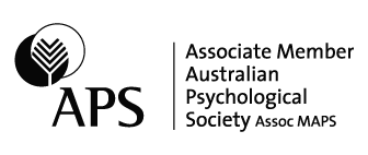 Logo of the Australian Psychological Society (APS) featuring a circular graphic and text reading “Associate Member Australian Psychological Society Assoc. MAPS”.