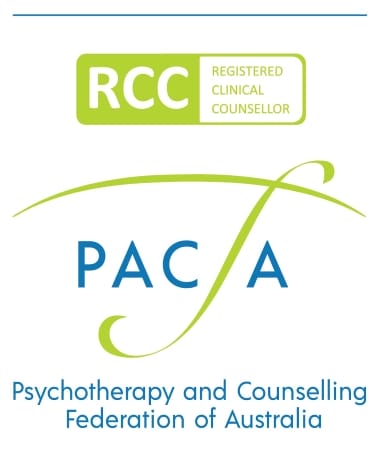 Logo of the psychotherapy and counselling federation of australia featuring the acronym "pacfa" with an elegant green swirl, and a "registered clinical counsellor" badge above.